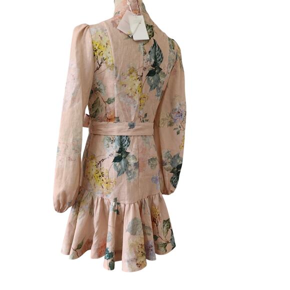 Zimmermann The Illuminate Peplum Mini Dress in Peach Hydrangea AU 2 US 8 - Picture 7 of 10